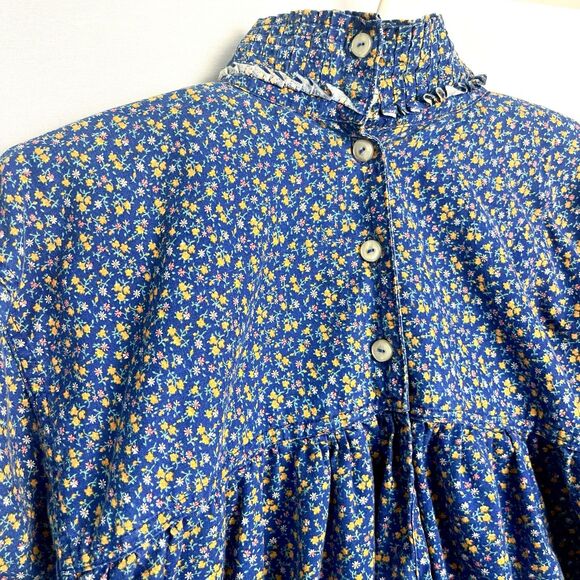VTG‎ unbranded Cottage Prairie Blue Tent Smock Dress Ditzy floral poppies Med - Picture 4 of 8